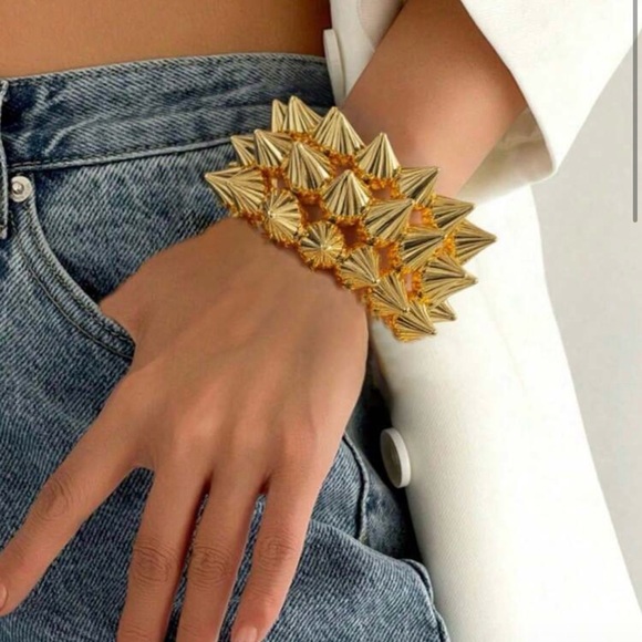 Other - 2 Gold Spiked Bracelet Unisex jewelry Edgy Rivet Cuff accessories punk goth